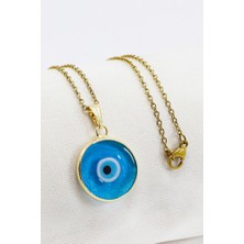 Biuti El Yapımı Çerçeveli Cam Nazar Boncuklu Çelik Zincirli Kolye (Zincir 60 Cm)