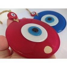 Ennea Art Opak Kırmızı ve Mavi Cam Nazar Boncuğu Ikili Set Duvar Dekoru 12 cm Hediyelik Eşya