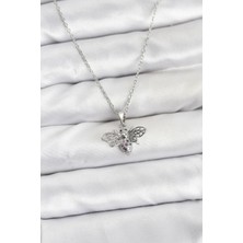 Prativas 316L Çelik Zincir Gümüş Renk Sinek Model Zirkon Taşlı Kadın Kolye - PRT3500EB10184