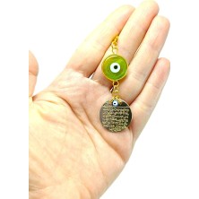 Biuti Yeşil Cam El Yapımı Nazarlı  Ayetel Kürsi Araba Dikiz Ayna Süsü , Dualı Lüks Yeni Araba Hediyesi