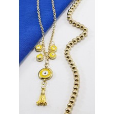 Biuti Sarı Salkım Nazar Boncuklu Püsküllü Araç Dikiz Ayna Süsü, Hediyelik Araba Hediyesi