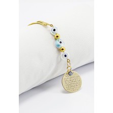 Biuti Çift Renkli Yassı Nazar Boncuklu Metal Ayetel Kürsi Dualı Dikiz Ayna Süsü, Yeni Araba Hediyesi