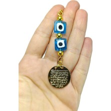 Biuti Kare Nazar Boncuğu Araba Dikiz Ayna Süsü Metal Ayetel Kürsi, Turkuaz Lüks Yeni Araba Hediyesi