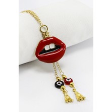 Biuti El Yapımı Cam Nazar Boncuklu Salkım Kırmızı Dudak Araba Dikiz Ayna Süsü, Yeni Araba Hediyesi