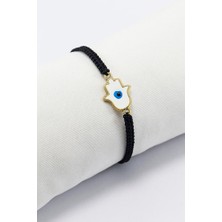 Biuti Mineli Metal Beyaz Hamse Fatma Ana Eli Nazar Boncuğu Ayarlanabilir Asansörlü Bileklik