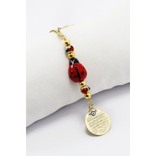 Biuti Gold Renkli Cam Uğur Böcekli Metal Ayetel Kürsi Dualı Dikiz Ayna Süsü, Yeni Araba Hediyesi