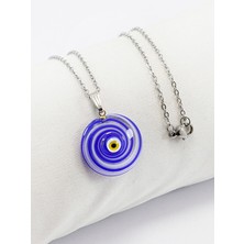 Biuti El Yapımı Girdap Şekilli Murano Nazar Paslanmaz Çelik Zincirli Bijuteri Kolye, Hediyelik Kolye