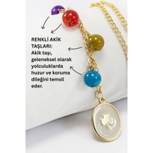 Biuti Doğal Taşlı Altın Kaplama Sedefli Yonca Araba Dikiz Ayna Süsü, Farklı Renklerde Akik Taşları