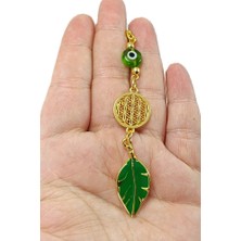 Biuti Altın Kaplama Yeşil Nazar Boncuklu Yaprak Metal Lotus Çiçeği Araba Dikiz Ayna Süsü/ Araba Hediyesi