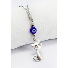 Biuti El Yapımı Yassı Cam Nazar Boncuklu Sevimli Kedi Figürlü Araba Dikiz Ayna Süsü, Araba Hediyesi