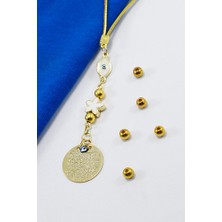 Biuti Elips Nazarlı Deniz Yıldızı Metal Ayetel Kürsi Araba Dikiz Ayna Süsü, Gold Renkli