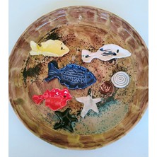 Ennea Art El Yapımı Seramik Akvaryum Tabak Renkli Duvar Dekoru Orta Boy