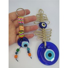 Ennea Art Merdiven Nazar Boncuğu Duvar Askısı + Anahtarlık El Yapımı Hediyelik Set