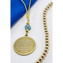 Biuti El Yapımı Mineli Cam Boncuklu Paslanmaz Çelik Ayetel Kürsi Nazar Ayeti Araba Dikiz Ayna Süsü