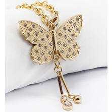 Biuti Gold Renkli Parlak Taşlı Zincirli Kelebek Araba Dikiz Ayna Süsü, Yeni Araba Hediyesi