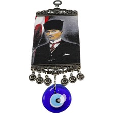 Biuti Lacivert El Yapımı Cam Nazar Boncuklu M. K Atatürk Duvar Süsü, Hediyelik Duvar Süsü