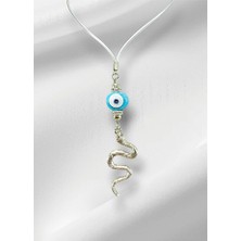 Biuti Metal Yılan Araba Dikiz Ayna Süsü, El Yapımı Cam Turkuaz Nazar Boncuğu Yeni Araba Hediyesi