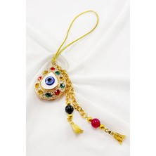 Biuti Parlak Renkli Taşlı Damla Şekilli Püskül Araba Dikiz Ayna Süsü, Hediyelik Gold Renkli Araba Süsü