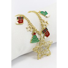 Biuti Yıldızlı Gold Renkli Yılbaşı Temalı Dikiz Ayna Süsü, Yılbaşı Ağacı Çizmeli Hediyelik Araba Hediyesi