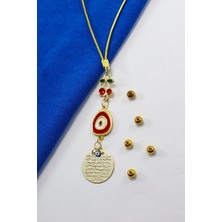 Biuti Kirazlı Kırmızı Nazar Metal Ayetel Kürsi Araba Dikiz Ayna Süsü, Gold Renkli