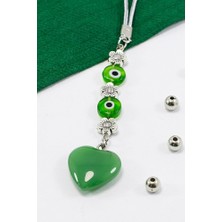 Biuti El Yapımı Yeşil Cam Nazar Boncuklu Kalpli Araba Dikiz Ayna Süsü, Yeni Araba Hediyesi