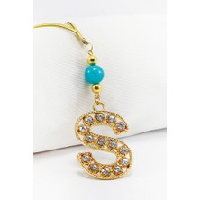 Biuti Gold Renkli Turkuaz Doğal Boncuk Parlak Taşlı S Harfi Araba Dikiz Ayna Süsü, Yeni Araba Hediyesi