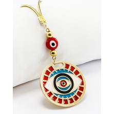 Biuti Kırmızı El Yapımı Cam Yassı Nazar Boncuklu Mineli Desenli Göz Figürlü Araba Dikiz Ayna Süsü