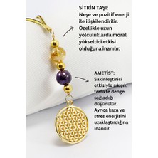 Biuti Doğal Taşlı Metal Yaşam Çiçeği Araba Dikiz Ayna Süsü, Ametist ve Sitrin Taşlı Araba Hediyesi