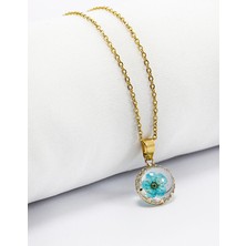 Biuti Kurutulmuş Turkuaz Gerçek Çiçek Bijuteri Kolye, Hediyelik Kolye