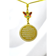 Biuti Renkli Kelebek Altın Renkli Çelik Çift Taraflı Ayetel Kürsi/ Nazar Ayeti Araba Dikiz Ayna Süsü