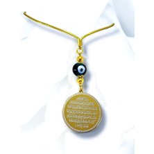 Biuti Zümrüt Yeşili Cam Boncuklu Gold Çelik Çift Taraflı Ayetel Kürsi/ Nazar Ayeti Araba Dikiz Ayna Süsü