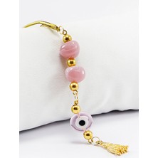 Biuti El Yapımı Pembe Boncuklu Püsküllü Yassı Nazar Araba Dikiz Ayna Süsü, Yeni Araba Hediyesi