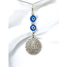 Biuti Allah Lafzı Araba Dikiz Ayna Süsü, Gümüş Renkli El Yapımı Yassı Nazar Detaylı Yeni Araba Hediyesi