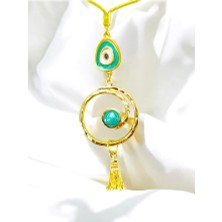 Biuti Turkuaz Nazar Boncuk Detaylı Gold Girdap Araba Dikiz Ayna Süsü/püsküllü Yeni Araba Hediyesi