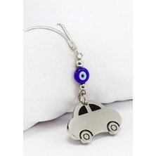 Biuti El Yapımı Lacivert Yassı Cam Nazar Boncuklu Çelik Araba Figürlü Araç Dikiz Ayna Süsü