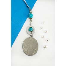 Biuti Parlak Taşlı Turkuaz Boncuklu Paslanmaz Çelik Ayetel Kürsi Felak Nas Ihlas Araba Dikiz Ayna Süsü