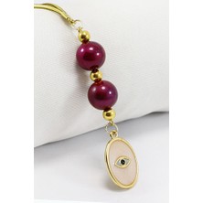 Biuti Desenli Bordo Boncuklu Sedefli Nazarlı Göz Dikiz Ayna Süsü, Yeni Araba Hediyesi