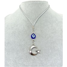 Biuti Metal Ay Yıldız Hilal Araba Dikiz Ayna Süsü, El Yapımı Cam Nazar Boncuğu Yeni Araba Hediyesi