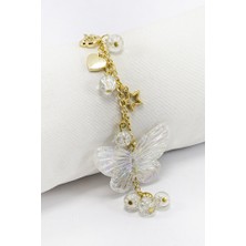 Biuti Salkım Boncuklu Küçük Yıldızlı Şeffaf Kelebekli Araç Dikiz Ayna Süsü, Hediyelik Araba Hediyesi