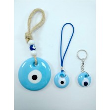 Ennea Art Mavi Nazar Boncuğu Duvar Dekoru + Anahtarlık + Araba Dikiz Ayna Süsü Üçlü Hediye Seti