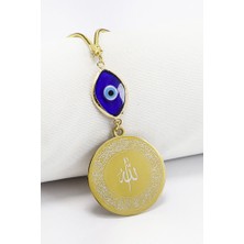 Biuti Lacivert Nazarlı Gold Çelik Allah Lafzı Ayetel Kürsi Felak Nas Ihlas Dikiz Ayna Süsü (3,5)