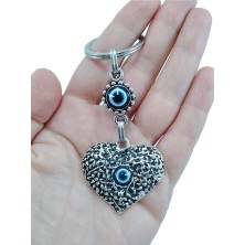 Biuti Metal Kalp Anahtar Nazar Boncuğu Anahtarlık Hediyelik Aksesuar