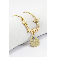 Biuti Papatyalı Kuşlu Salkım Metal Ayetel Kürsi Dualı Dikiz Ayna Süsü, Yeni Araba Hediyesi