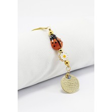 Biuti Papatyalı Gold Renkli Cam Uğur Böcekli Metal Ayetel Kürsi Dualı Dikiz Ayna Süsü, Yeni Araba Hediyesi