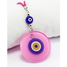 Biuti El Yapımı Yassı Cam Nazar Boncuklu Pembe Cam Nazarlı Araba Dikiz Ayna Süsü, Yeni Araba Hediyesi