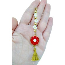 Biuti Kırmızı Çiçekli Papatyalı Araba Dikiz Ayna Süsü, El Yapımı Yeni Araba Hediyesi