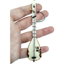 Biuti Isim Yazdırılabilir Ahşap Minyatür Bağlama Anahtarlık/dikiz Ayna Süsü El Yapımı Kişiye Özel Hediye