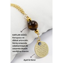 Biuti Doğal Taşlı Metal Ayetel Kürsi Dualı Araba Dikiz Ayna Süsü, Zincirli Kaplan Gözü Taşlı