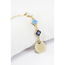 Biuti Çerçeveli Çiçek Figürlü Küçük Metal Ayetel Kürsi Araba Dikiz Ayna Süsü Gold Renkli