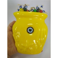 Ennea Art Seramik Sade Sarı Vazo Nazarlık El Yapımı Nazarlık Duvar Dekoru